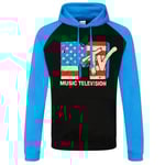 Hybris MTV Distressed USA-Flag Baseball Hoodie (Black-Blue,Large)