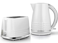 Tower Solitaire White 1.5L 3KW Jug Kettle & 2 Slice Toaster Matching Set