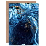 Abstract Dark Blue Gold Flow Greetings Card Plus Envelope Blank inside