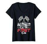 Womens Mama Of The Fast One First Birthday Racing Car Family V-Neck T-Shirt
