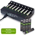 Rechargeable Battery Charging Dock plus 16 x High Capacity 800mAh AAA Batteries