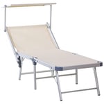 Outsunny Aluminium Foldable Sun Lounger, Outdoor Adjustable Backrest Reclining Chaise Lounge Chair with Sun Roof, Beige
