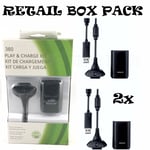 2x NEW BLACK PLAY AND CHARGE KIT + RECHARGEABLE BATTERY FOR XBOX 360 UK SELLER