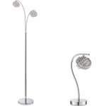 Standing Floor & Table Lamp Set Chrome & Pretty Crystal Cluster Twist Light