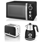 Swan Kitchen Retro Black Digital Microwave 1.5L Kettle with Temperature Dial & 2 Slice Toaster