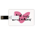 32G USB Flash Drives Credit Card Shape Valentines Day Decor Memory Stick Bank Card Style Be My Valentine Quote with Romantic Cartoon like Heart Love Image,Pink and Black Waterproof Pen Thumb Lovely Ju
