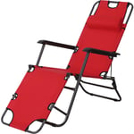 Chaise longue pliable bain de soleil transat de relaxation dossier inclinable avec repose-pied polyester oxford rouge - Rouge - Outsunny