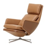 Grand Relax High, Aluminium Polished Base, Back/Seat Leather Premium Cognac, Felt Glides For Hard Floor