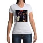 T-Shirt Femme Col V Acdc Vintage Album Cover Highway To Hell Hard Rock