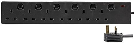 PRO ELEC PELB1726 6 Way Extension Lead with Individual Switches, 5m Black