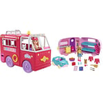 Barbie Chelsea Fire Truck Playset & Chelsea Doll & Club Chelsea Camper Playset with Chelsea Doll, Puppy, Car, Camper, Firepit, Guitar and 10 Accessories, Gift for 3 to 7 Year Olds, FXG90