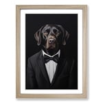 Labrador Retriever in a Suit Painting No.2 Framed Wall Art Print, Ready to Hang Picture for Living Room Bedroom Home Office, Oak A2 (48 x 66 cm)