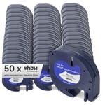vhbw 50x Rubans plastique compatible avec Dymo LetraTag Plus LT-100H, LT-100T, XM, 2000 imprimante d'étiquettes 12mm Noir sur Blanc
