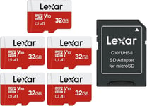 Lexar E-Series 32GB Micro SD Card 5 Pack, microSDHC UHS-I Flash Memory 32GBx5 