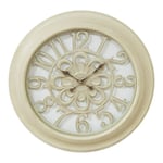 Shabby Chic Style Cream Plastic Round Wall Clock Cut-Out Dial Floral Face 45cm