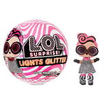L.O.L. Surprise Light Glitter boule 8 dont 1 poupée pailletée 8cm, phosphorescente, lampe lumière noir, Modèles aléatoires à collectionner, Piles incluses, jouet pour enfants dès 3 ans, LLUB4