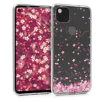 kwmobile Clear Case Compatible with Google Pixel 4a - Phone Case Soft TPU Cover - Cherry Blossoms Pink/Dark Brown/Transparent