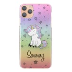 Personalised Initials Phone Case For Apple Iphone 11 (2019) (6.1 inch), Name Unicorn on Heart & Star Rainbow Print Hard Phone Cover, Unicorn Case