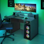 Pegane - Bureau pour Ordinateur, Station e-Gaming coloris anthracite en Bois mdf - 88 x 136 x 67 cm