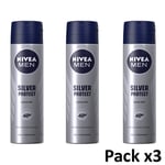 NIVEA MEN Spray for Men, Silver Protect Antibacterial Protection Pack of 3