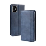 Scratch Resistant Genuine Leather Case Magnetic Buckle Retro Crazy Horse Texture Horizontal Flip Leather Case, With Holder and Card Slots for IPhone 11 6.1 Inch (Color : Blue)