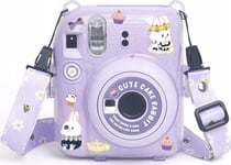 Loveinstant Fodral Till Fujifilm Fuji Instax Mini 12 + Klistermärken Och Fotoficka / Söt Kanin / Lila Glitter