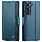 Samsung S21 - Fodral Premium Läder RFID Skyddat CaseMe® Blå Blue