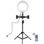AJH 10 inch Dimmable LED Ring Light with Tripod Stand & Dual 360° Rotating Phone Clamp, RGB Color LED Selfie Fill Light with 44 Keys Remote Control for Vlogging, YouTube Video, Makeup & Live Stream