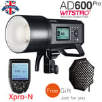 UK Godox AD600Pro 600Ws TTL HSS Outdoor Flash+XPRO-N for Nikon+Free Grid softbox