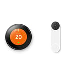 Google Nest Learning Thermostat 3rd Generation, Black - Smart Thermostat - A Brighter Way To Save Energy & Nest Doorbell (Battery) - Wireless Video Doorbell - Smart WiFi Doorbell Camera, Snow