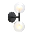 Phansthy Retro Industrial Wall Light Double-Headed Double Layer Glass Shades Sconces Straight Pole Transparent 12cm Small Globe Glass Lampshade Wall lamp for Vanity Mirror Bedroom (Black)
