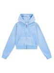 Juicy Couture Girls Tonal Velour Zip Through Hoodie - Della Robbia Blue, Blue, Size Age: 14-15 Years, Women
