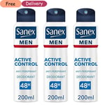 Sanex Men Active Control 48hr AntiPerspirant Deodorant Spray 3 x 200ml, 3 Pack