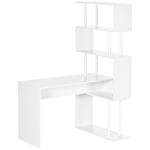 HOMCOM Bureau d'angle avec étagères de Rangement Bureau Informatique Design Contemporain en Forme de L étagères en Bois 120 x 80 x 176 cm Blanc