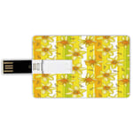 8G USB Flash Drives Credit Card Shape Yellow Flower Memory Stick Bank Card Style Floral Spring Narcissus and Daffodil Jonquil Blooms Striped Backdrop,Yellow Apple Green Waterproof Pen Thumb Lovely Ju