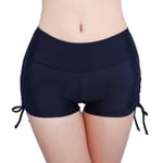 Dam Solid Färg Bikini Botten Sida Plisserad Bandage Strand Badshorts.S.Marinblå