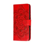 HAOTIAN Case for Samsung Galaxy S20 FE 4G/5G Wallet Cover, Pretty Retro Embossed Mandala Pattern Design PU Leather Flip Case, Samsung Galaxy S20 FE 4G/5G Shockproof Phone Cover, Red
