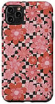 Coque pour iPhone 11 Pro Max Rétro Groovy Motif damier Fleurs Rouge Rose