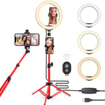 10" Ring Light with Tripod Stand & Phone Holder, Selfie Ring Light with 3 Color Modes and 10 Brightness for Live Streaming, Camera, Video Makeup, Photography
