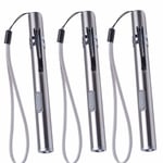 3-pack USB-pennljus LED-ficklampa för sjuksköterskor, rostfritt stål medicinsk ficklampa uppladdningsbar minilampa praktisk pennlampa med klämma