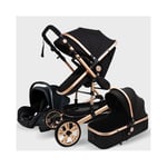 Slowmoose (Black) Baby Stroller 3 in 1 Luxury Travel Pram Carriage Basket Car seat and cart