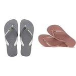 Havaianas Brasil Mix Unisex Adult Flip Flops | Color: Grey/White/White | Size: 6/7 UK Slim Brasil Logo Women Flip Flops | Color: Black | Size: 6/7 UK