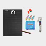 Juni Solar Solcellspaket för fast installation Flush Mounted Cable Black Edition, 60 W, monokristallin, flexibel, 12 V, 580 x 540 3 mm, med MPPT-regulator (10 amp) + kablar säkringshållare & säkring lim