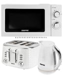 Geepas 1.7L Jug Kettle 4 Slice Toaster &20L Solo Freestanding  Microwave - White