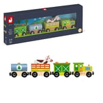 Janod - Story Farm Train - Wooden Circuit & Train - Cow Figurine Included - Early-Learning Toy - Fine Motor Skills - FSC-Certified - Water-Based Paints - 3 Years +, J04630