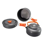 DHUMI Portable Camping Pot Pan Kettle Set Aluminum Alloy Outdoor Tableware Cookware 3pcs/Set Teapot Cooking Tool for Picnic BBQ,Orange handle