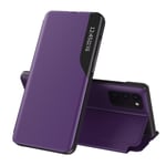 TANYO Smart View Flip Cover for Xiaomi Redmi Note 9T 5G, Premium Leather Case with Stylish Mirror Clear Display Window, Foldable Kickstand Phone Shell - Purple