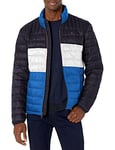 Tommy Hilfiger Men's Ultra Loft Lightweight Packable Puffer Jacket (Standard and Big & Tall) Down Alternative Coat, Royal Blue Color Block, M