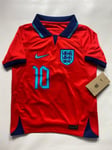 England 2022/23 Football Shirt Raheem Sterling #10 Nike Kids Red Away Top XS.
