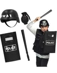 SWAT Police Kostymsats med Hjälm, Batong, Sköld och Granat med Ljud